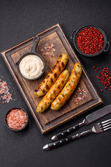 Delicious fresh vegetarian sausage or sausage made from vegetable protein tofu or seitan legumes