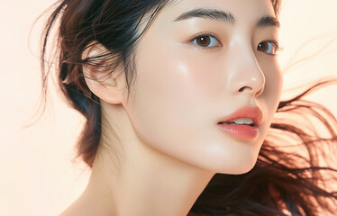 Portrait of beautiful natural Asian woman with perfect healthy skin