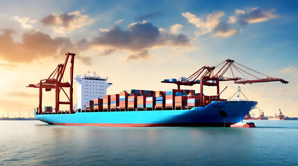 Fototapeta premium Container ship carrying container boxes, transportation world