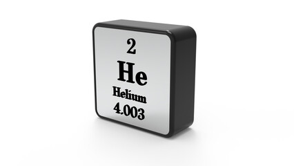 3D Helium Element Sign. Stock image. One of a set of elements in the periodic table.