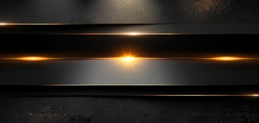 Black textured background with golden lines and light flares.