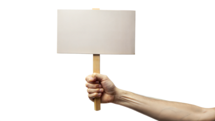 Hand holding blank sign for custom text PNG isolated transparent