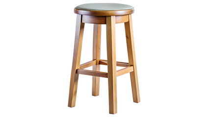Tall wooden bar stool with green padded seat and wooden legs PNG isolated transparent