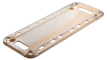 Durable wooden transfer board with hand grips for patient care PNG isolated transparent