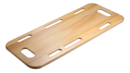 Wooden patient transfer board with hand grips for mobility aid PNG isolated transparent