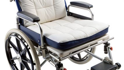 Modern wheelchair with padded seat and armrests PNG isolated transparent