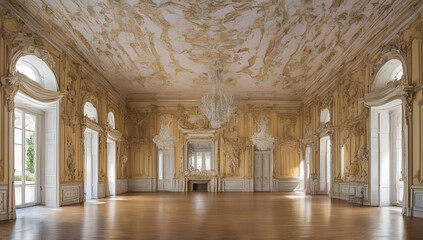 The Ballroom, rich decorated of Queluz Royal Palace. Formerly used as the Summer residence by the Portuguese royal family, Generative AI