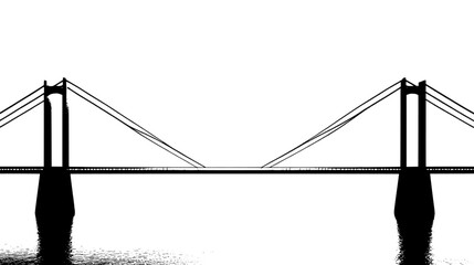 3D visualization of a suspension bridge with support towers and a roadway spanning a river, vector illustration art