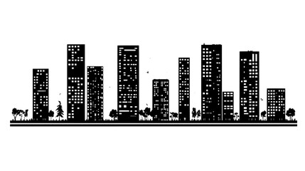 Complex of interconnected towers with advanced structural designs and integrated green spaces, vector illustration art