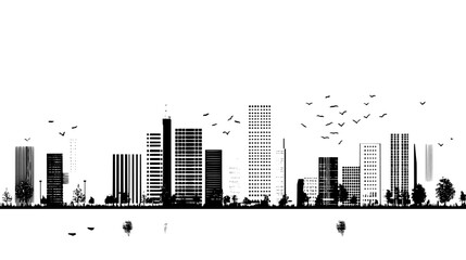 Fototapeta premium Detailed view of a downtown area with high-rise buildings, parks, and urban infrastructure, vector illustration art