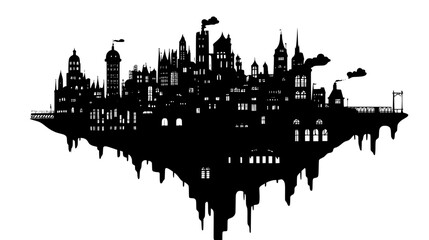 Obraz premium Floating island with elaborate buildings connected by glowing bridges and pathways, vector illustration art