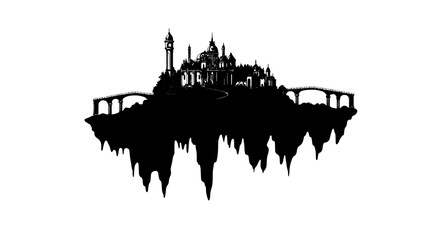 Obraz premium Floating island with a grand palace and a long bridge, vector illustration art