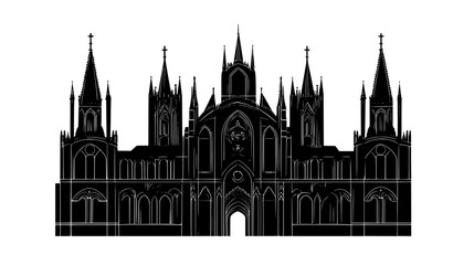 Fototapeta premium Grand cathedral with tall spires, intricate facades, and a large arched doorway, vector illustration art