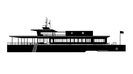 Rectangular ferry terminal with boarding ramps, main building, and surrounding water, vector illustration art