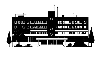 Science building with multiple floors, laboratories, and research facilities, vector illustration art