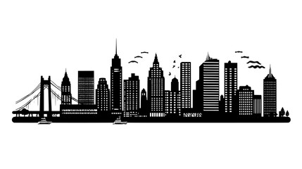 Fototapeta premium Skyline featuring a mix of historic and modern buildings, bridges, and waterfront areas, vector illustration art