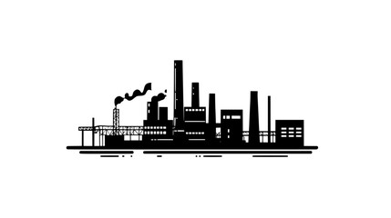 Steel mill with blast furnaces, smokestacks, and conveyor belts transporting materials across the site, vector illustration art