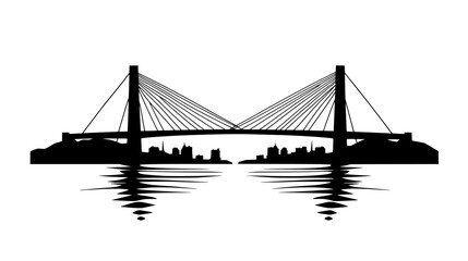 Obraz premium Suspension bridge spanning a wide river, connecting two urban areas, vector illustration art