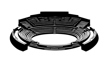 An ancient amphitheater with tiered seating and an open stage, vector illustration art