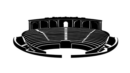 An ancient amphitheater with tiered seating and an open stage, vector illustration art
