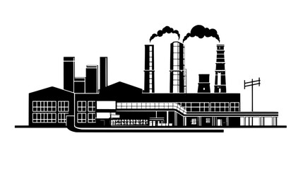 Fototapeta premium Expansive industrial complex with conveyor belts between manufacturing units, vector illustration art