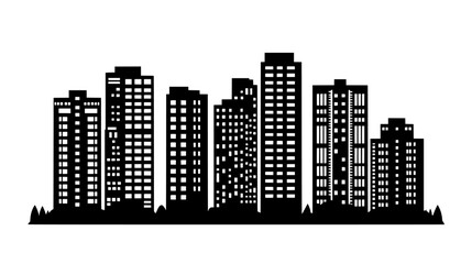 Cluster of apartment buildings, with a mixture of high and mid-rise structures, vector illustration art