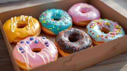A box of colorful donuts