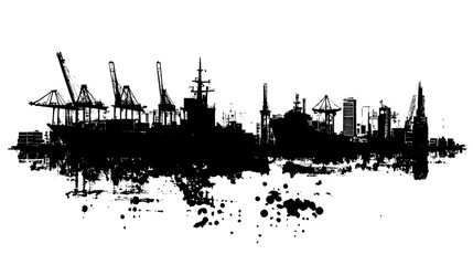 Obraz premium Maritime vessels docked at the port, with surrounding containers and cranes in the operational zone, vector illustration art