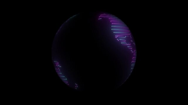 Earth global map. Grid topographic sphere network of connections. Digital futuristic geography map. Glowing wire frame Earth globe planet.
