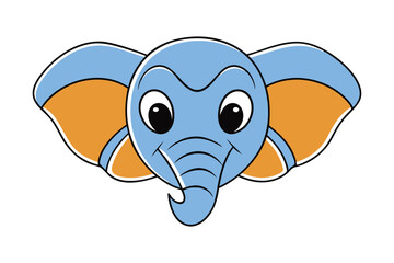 Abstract Geometric African Bush Elephant Silhouette - Cute Kawaii Cartoon Animal Vector Logo