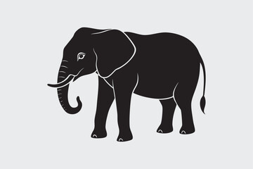 Abstract Geometric African Bush Elephant Silhouette - Cute Kawaii Cartoon Animal Vector Logo