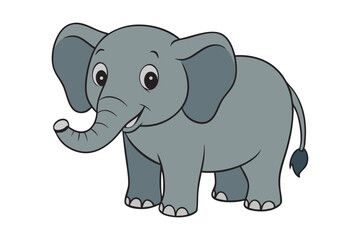 Abstract Geometric African Bush Elephant Silhouette - Cute Kawaii Cartoon Animal Vector Logo