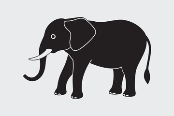 Abstract Geometric African Bush Elephant Silhouette - Cute Kawaii Cartoon Animal Vector Logo