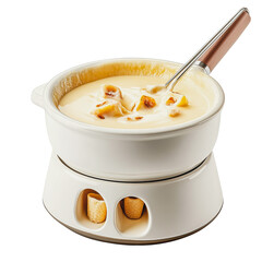 PNG Creamy cheese fondue served in a traditional pot, ready for dipping at a cozy gathering