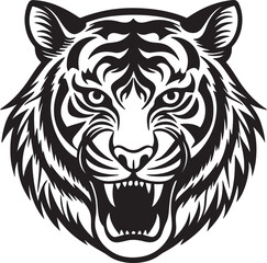 Fototapeta premium The Vector logo tiger for tattoo or T-shirt design or outwear. Hunting style tigers print on black background. This drawing is for black fabric or canvas