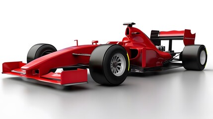 Sleek red Formula 1 race car on a reflective white surface, showcasing aerodynamic design.