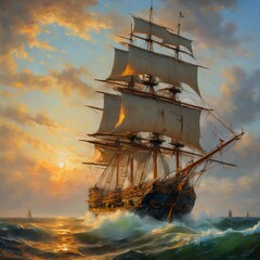 Fototapeta premium A downed pirate ship at sea