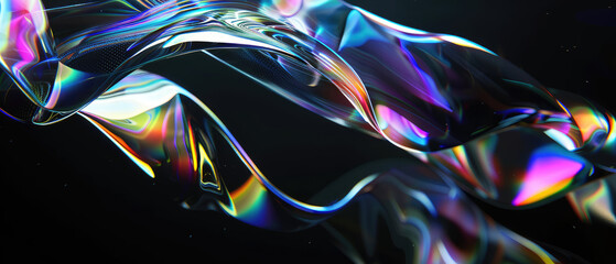 Flowing ribbons of light with rainbow reflections