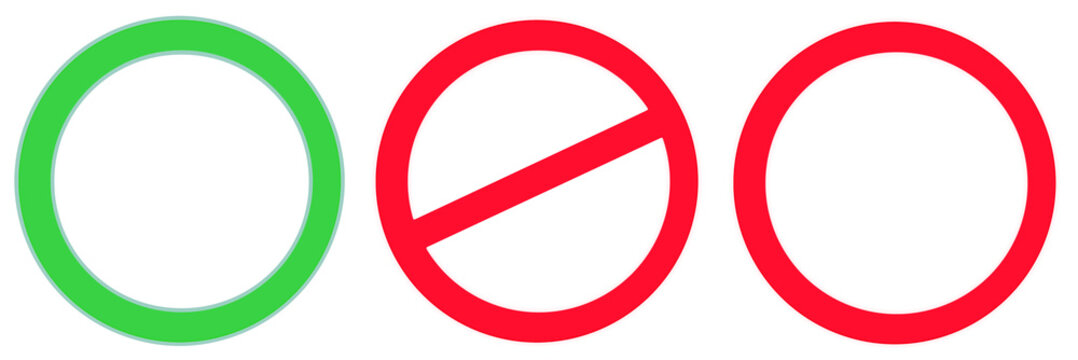 Prohibition and permitted signs. The circle is crossed out and no. On isolated transparent background.