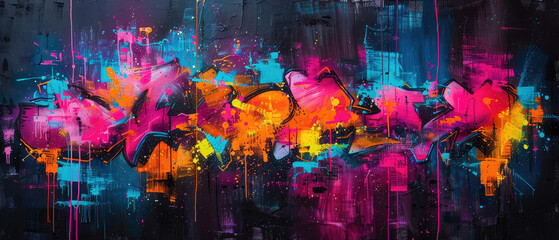 Abstract graffiti with bright splashes and lines.