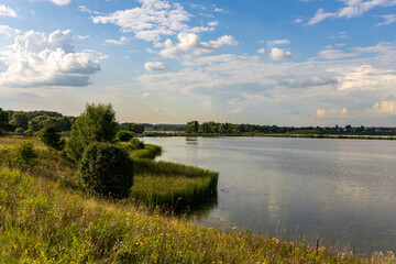 Obraz premium A lake with a forest in the background