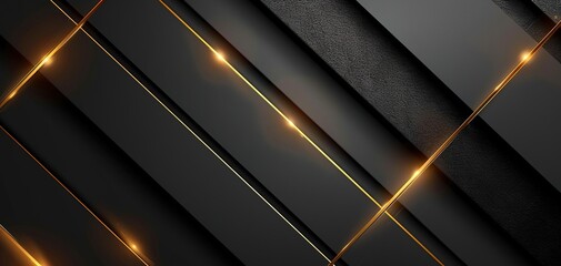 Abstract black and gold geometric background with glowing lines.