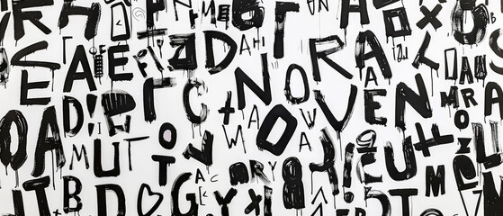 Diverse black letters on white background graffiti art