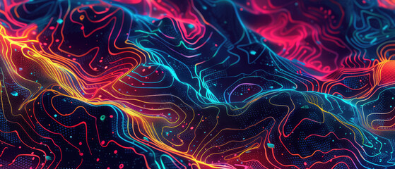A fusion of topographic lines in vivid electric hues