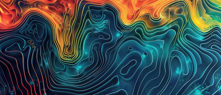 Vibrant topographic pattern with warm and cool colors
