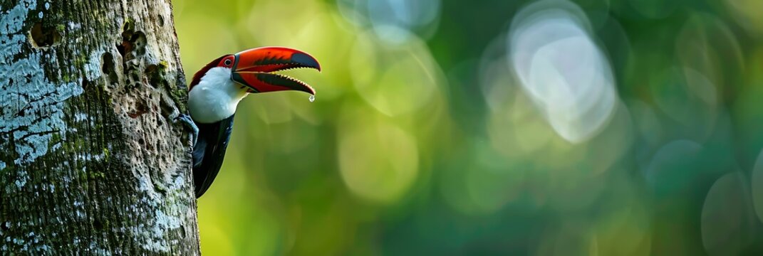 Whitethroated Toucan Ramphastos tucanus calling out from a tree in the Amazon known locally as Tucanuu