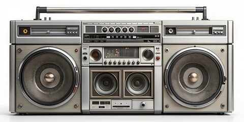 Detailed of retro boombox stereo with vintage speakers and cassette deck, boombox, stereo, vintage, audio equipment