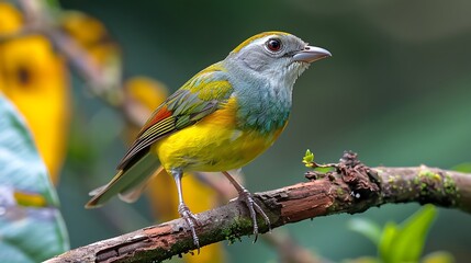 Fototapeta premium Whitewinged ShrikeTanager Lanio versicolor perched on a branch in the Amazon rainforest locally known as Pipiradeasabranca