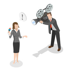 3D Isometric Flat Vector Illustration of Mass Media, Interview and Media Event. Item 3