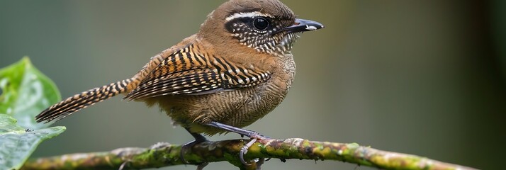 Obraz premium Wingbanded Wren Microcerculus bambla resting on a branch in the Amazon rainforest also called Rendeiradebandasdeasa